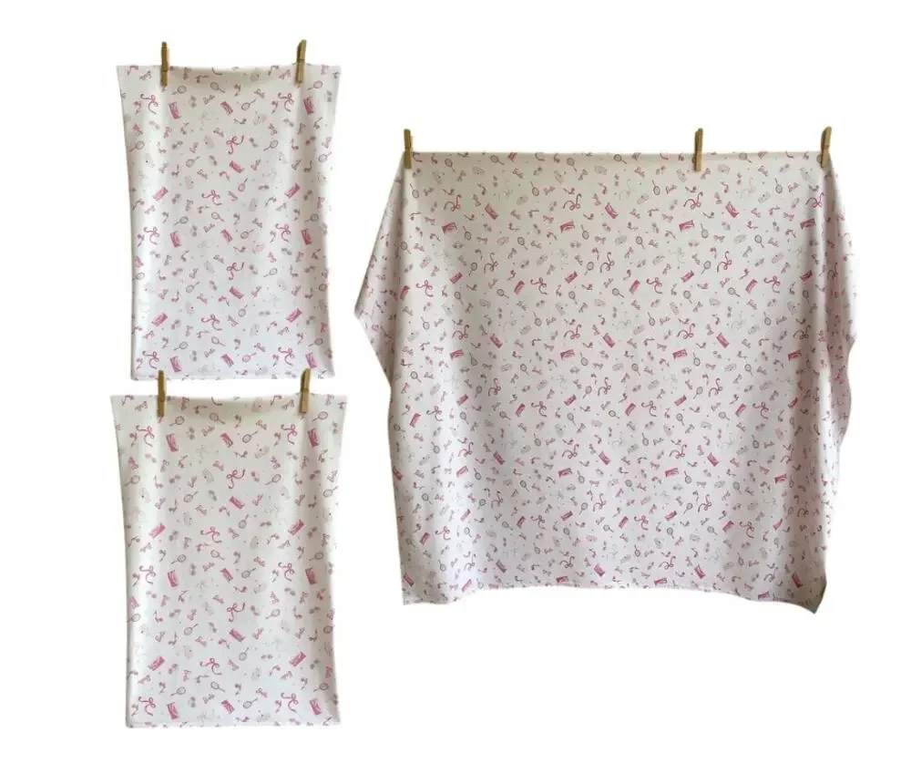 Pottery Barn Kids Barbie Twin Flat Sheet & Pillowcase Lot Pink Coquette Bedding